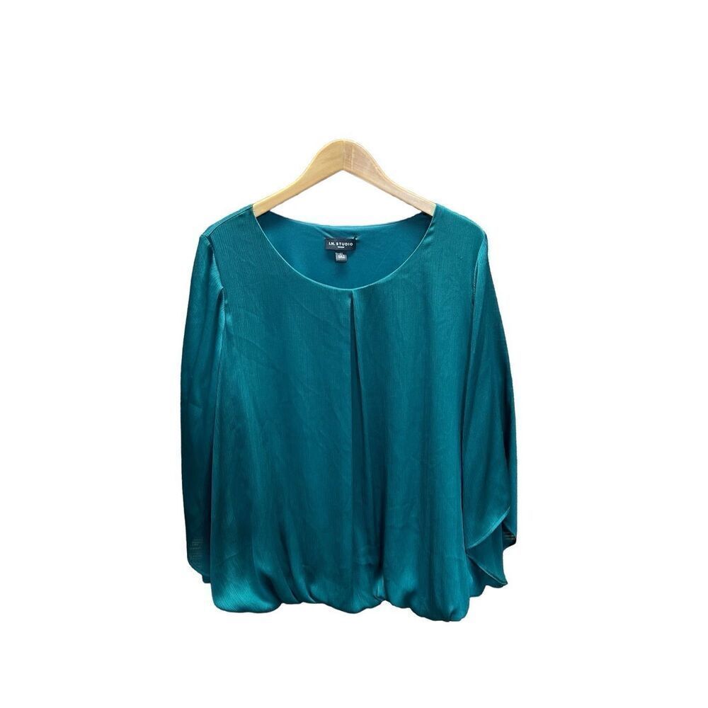 I.N. Studio Woman 2X Emerald Green Silky Blouse NWT